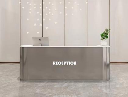 Gold Silver Modern Stainless Steel Reception Counter Round Half Circle Front Desk Custom